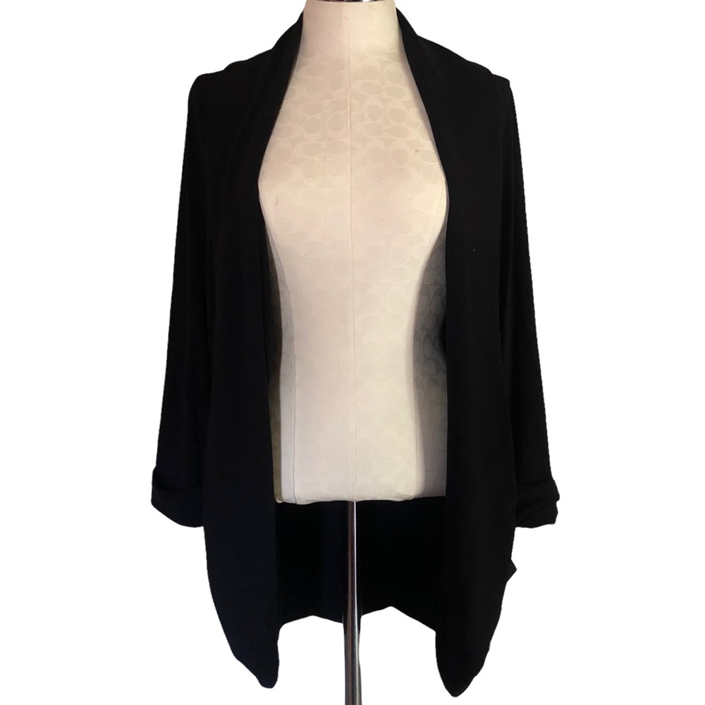 Eileen Fisher | Black Jersey Knit Cardigan Sweater Size Large Open Front